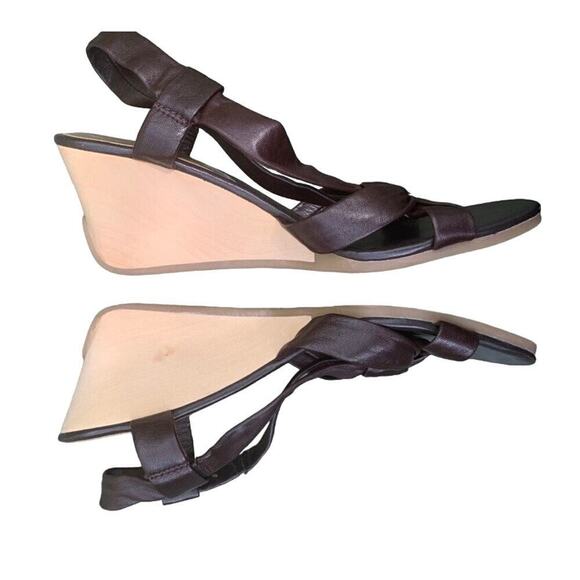 NEW Ralph Lauren Jacqueline Brown Leather Strappy Wood Wedge Sandal 7.5 - Picture 1 of 6